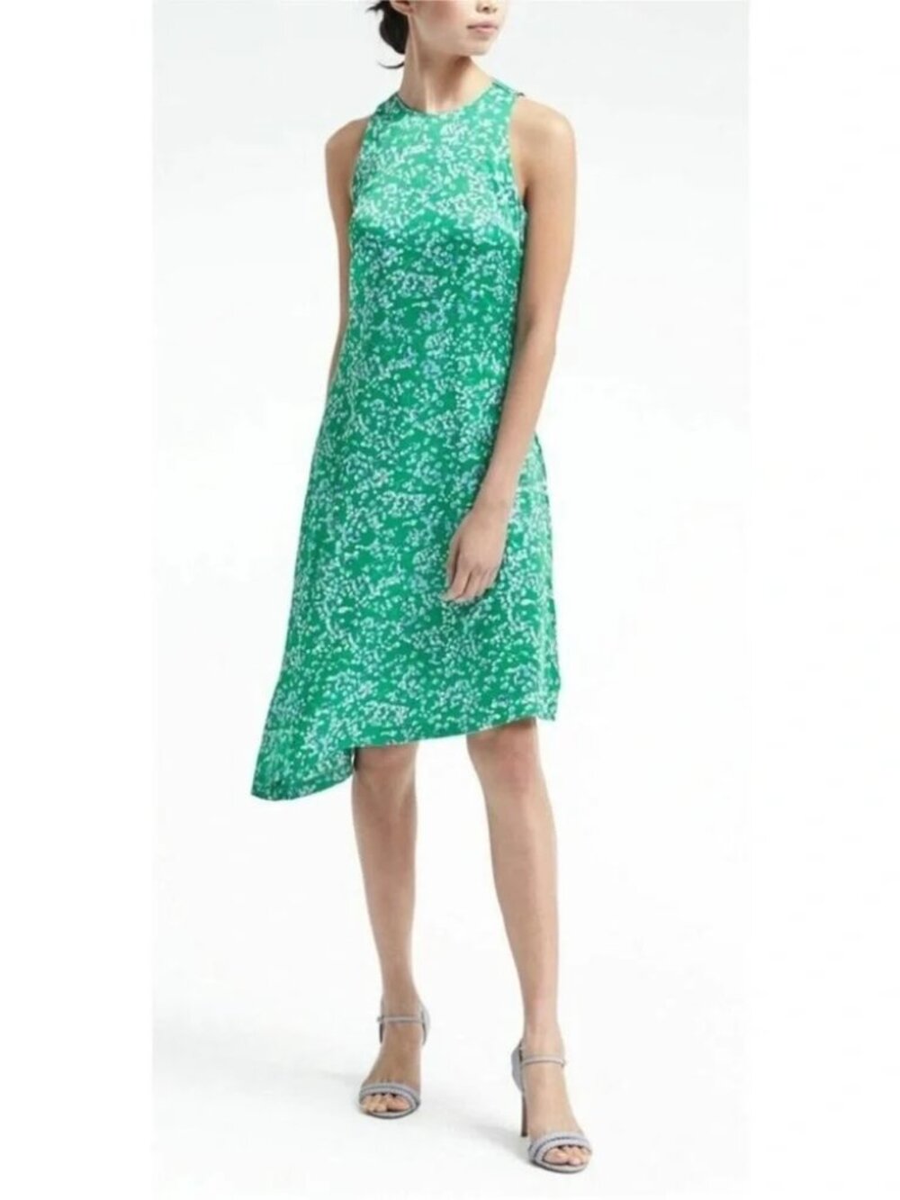Banana Republic Green Floral Asymmetrical Midi Dress